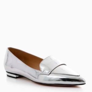 Schutz silver metallic loafers flat Pointed toe 10